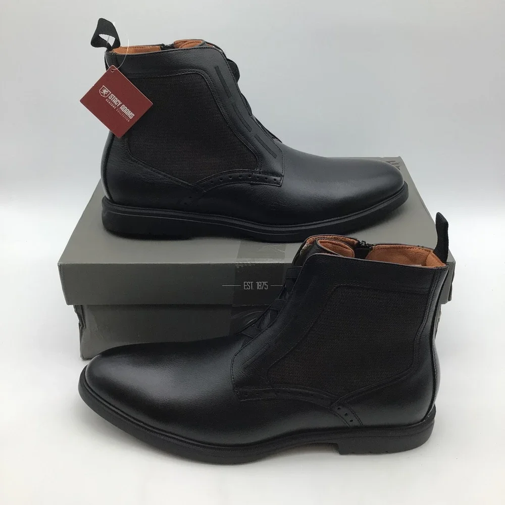 Stacy Adams Thompson Mens Black Leather Dress Boots Side Zip Size 13 M NEW